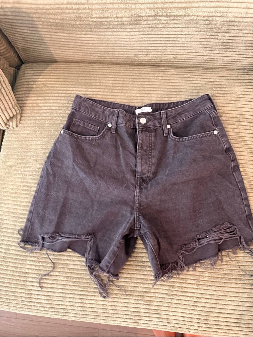 Forever 21 Washed Black High-Rise Distressed Denim Shorts